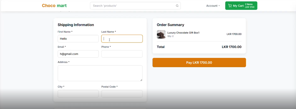 Chocomart online shopping site screenshot