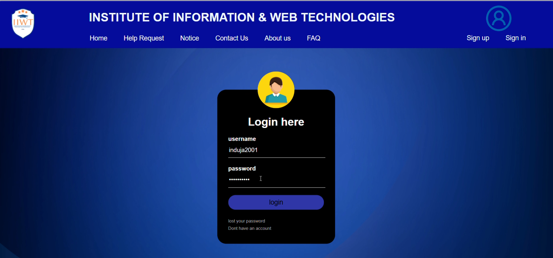 University Helpdesk ticket support system screenshot