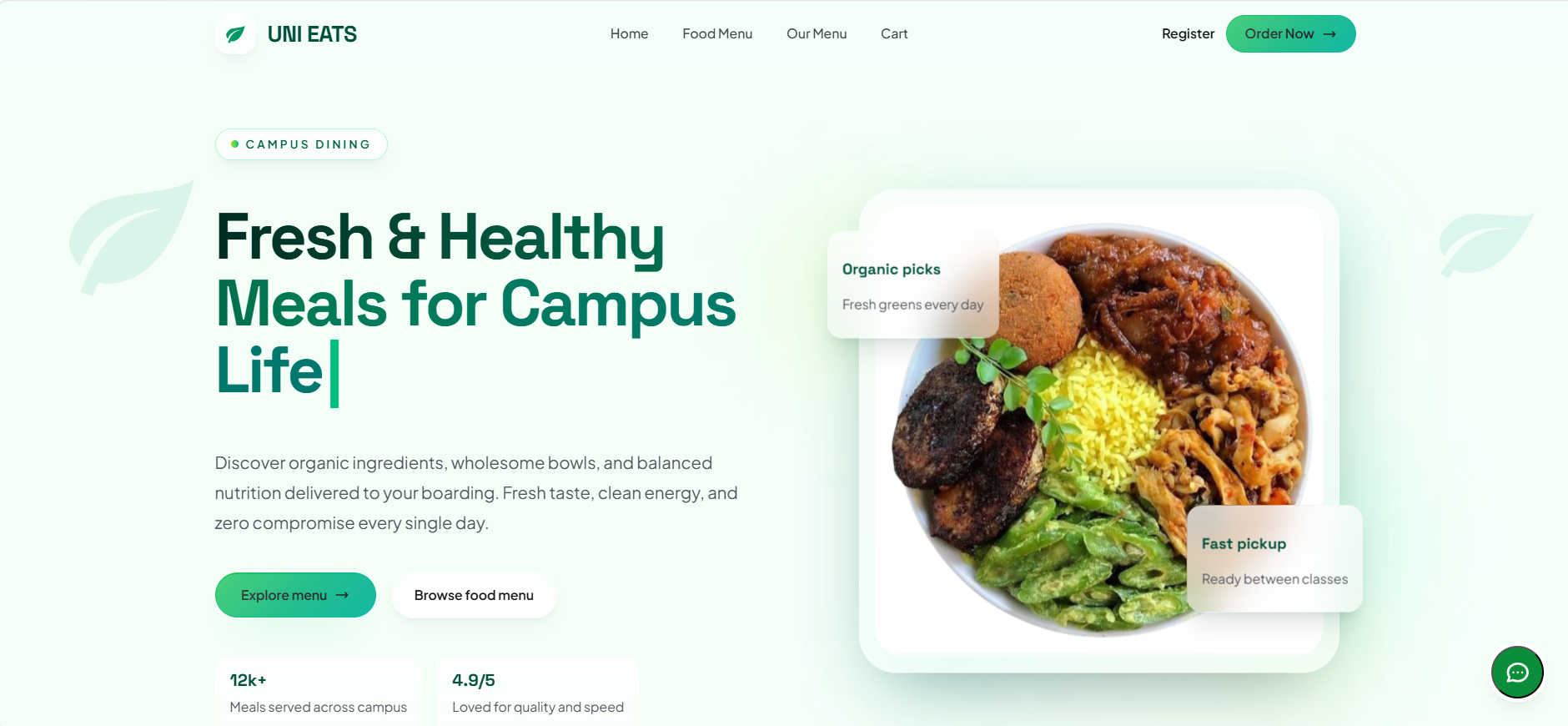UNI EATS campus food ordering system screenshot